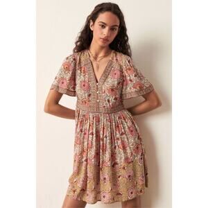 ba&sh Valia Dress Ocre Floral Viscose Mini Boho Cottagecore Parisian 2